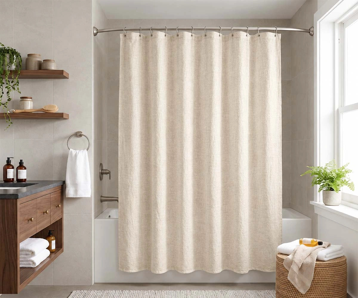 Natural linen shower curtain for bathroom, 100% linen shower curtain
Natural linen bathroom curtain with soft texture and timeless style