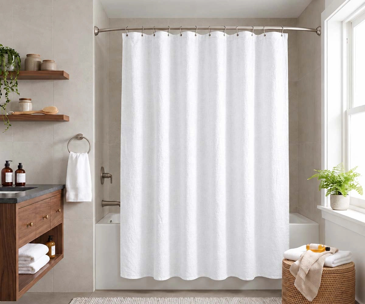 White linen shower curtain for bathroom, 100% natural linen
White linen bathroom curtain with a soft, breathable texture, washable shower curtains