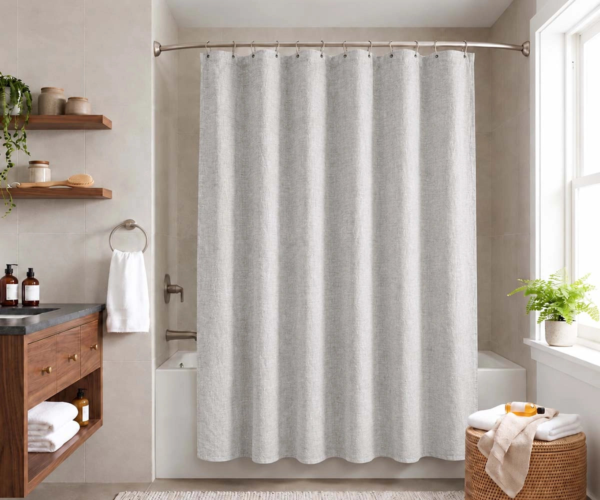 Light grey linen shower curtain for bathroom, 100% natural linen
Light grey linen bathroom curtain with soft texture, minimalist style, and natural drape