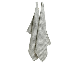Close-up of the lightweight black and white striped linen towel texture