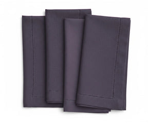 Dark violet hemstitched linen napkins set, luxury reusable dinner napkins for formal events, weddings and holiday tables