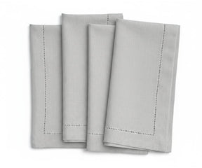 Light grey hemstitched linen napkins set, reusable cloth dinner napkins for wedding, formal dining table and elegant table setting