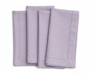 Pale violet hemstitched linen napkins, pastel reusable cloth napkins for spring wedding table decor and elegant dining
