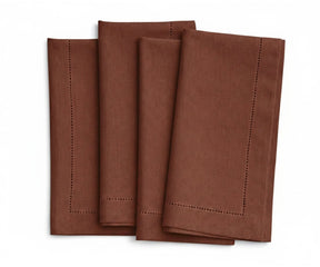 Mocha taupe hemstitched linen napkins, neutral reusable cloth napkins for farmhouse table decor and wedding reception