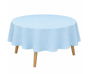 Light blue cotton linen round tablecloth in plain solid style, soft breathable material ideal for casual dining and special occasions