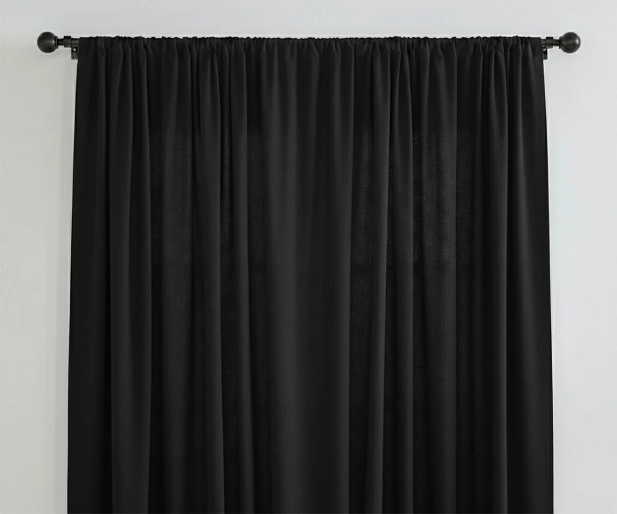 Solid black linen curtains, modern floor-length window panels