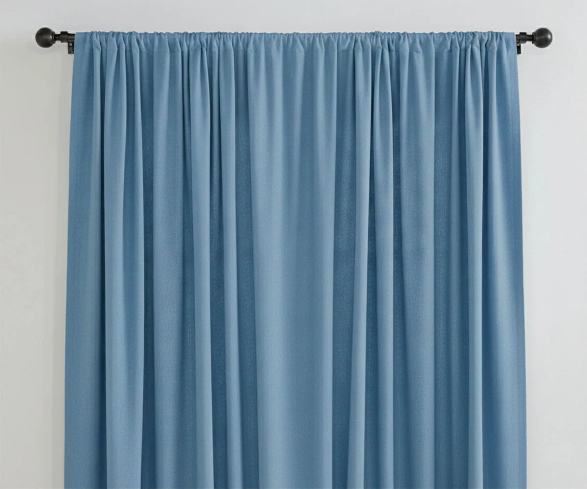 Dusty blue solid linen curtains, soft window drapes