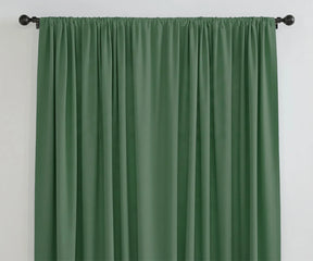 Forest green linen curtains, solid floor-length panels