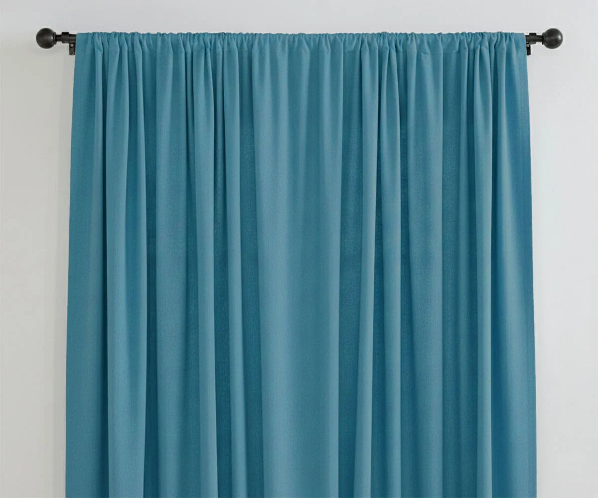 Teal solid linen curtains, modern floor-length panels