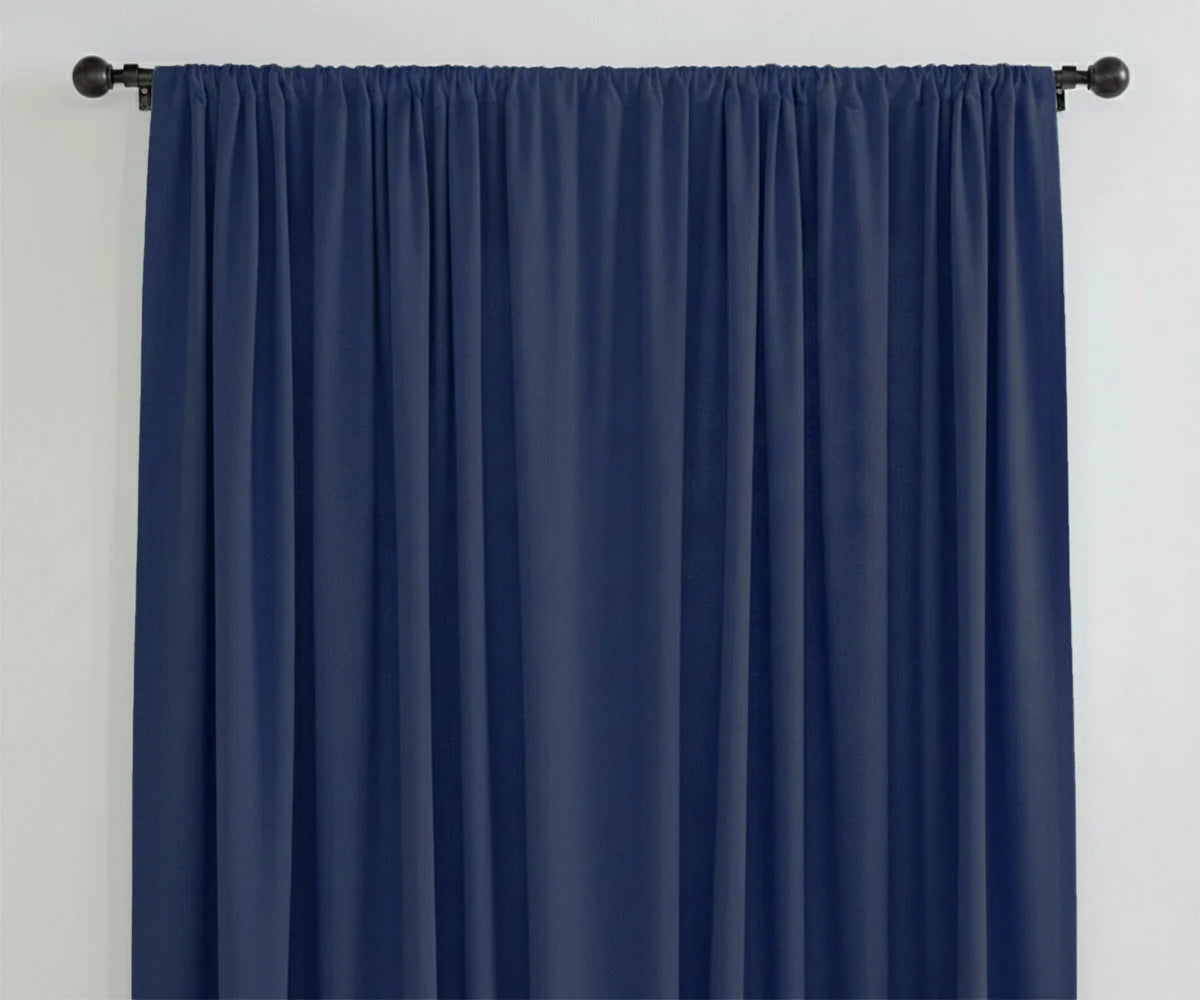 Navy blue solid linen curtains, classic window drapes