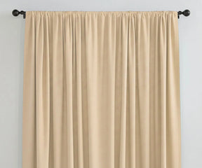 Warm beige linen curtains, neutral solid window drapes