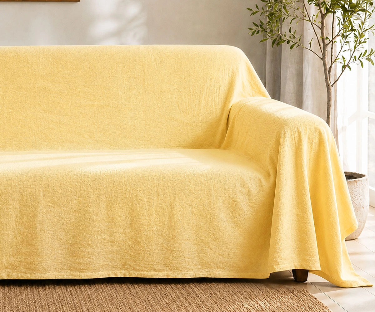 Butter yellow cotton linen sofa cover, washable couch cover and sofa slipcover for cozy farmhouse home décor