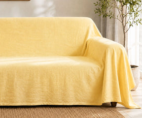 Butter yellow cotton linen sofa cover, washable couch cover and sofa slipcover for cozy farmhouse home décor