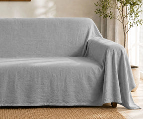 Grey cotton linen sofa cover for couch, durable washable furniture protector for modern farmhouse and contemporary living room furniture