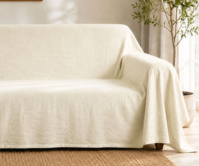 Ivory cotton linen blend couch cover, elegant washable sofa slipcover for neutral home décor, apartment and minimalist living rooms