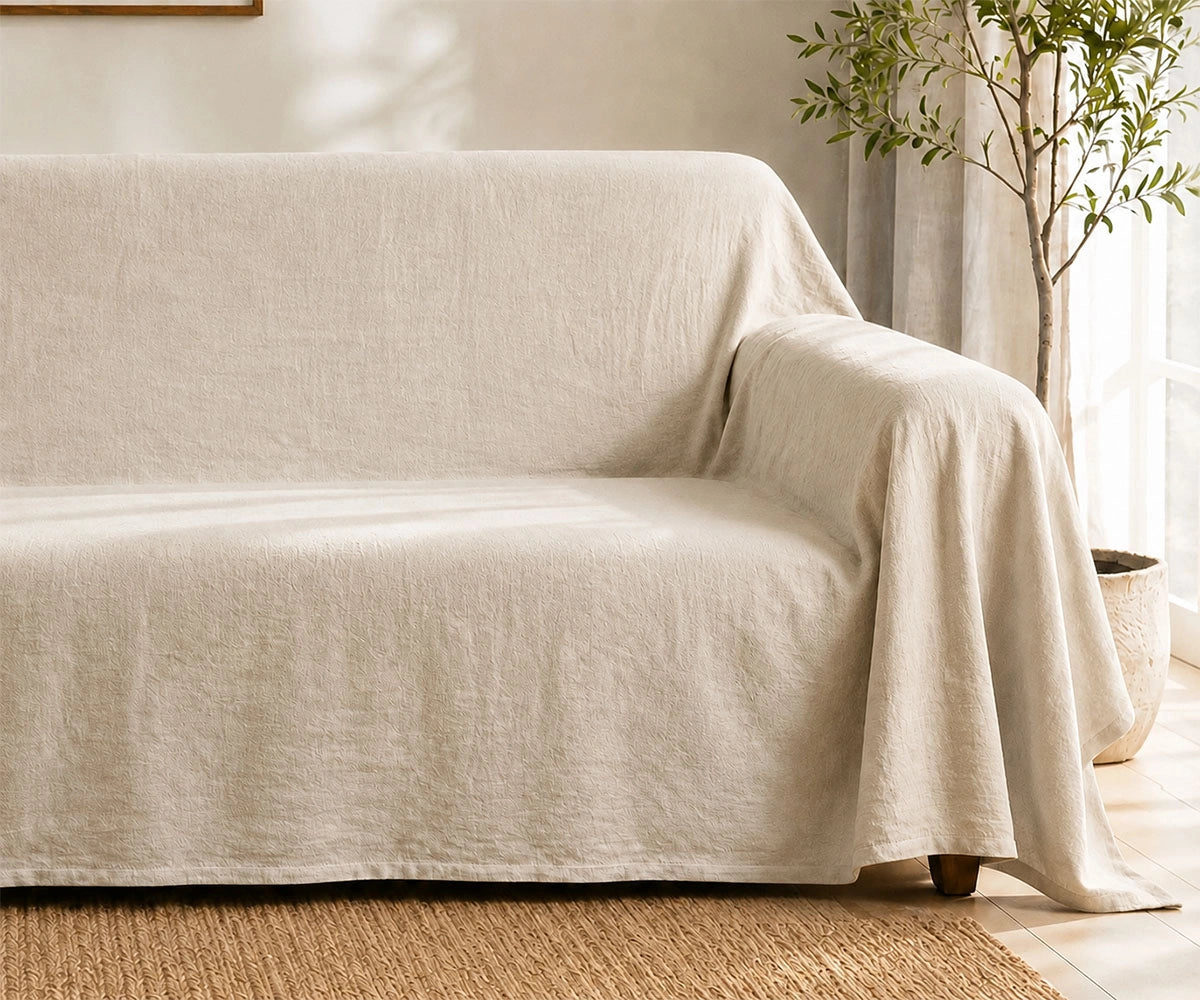Natural cotton linen blend sofa cover, washable couch cover and linen sofa slipcover for everyday furniture protection