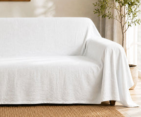 White cotton linen sofa cover, washable sofa slipcover and couch protector for modern living room furniture