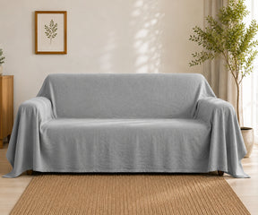 Grey 50% cotton 50% linen sofa cover in solid color, a washable couch cover and reusable furniture protector for protecting sofas and couches