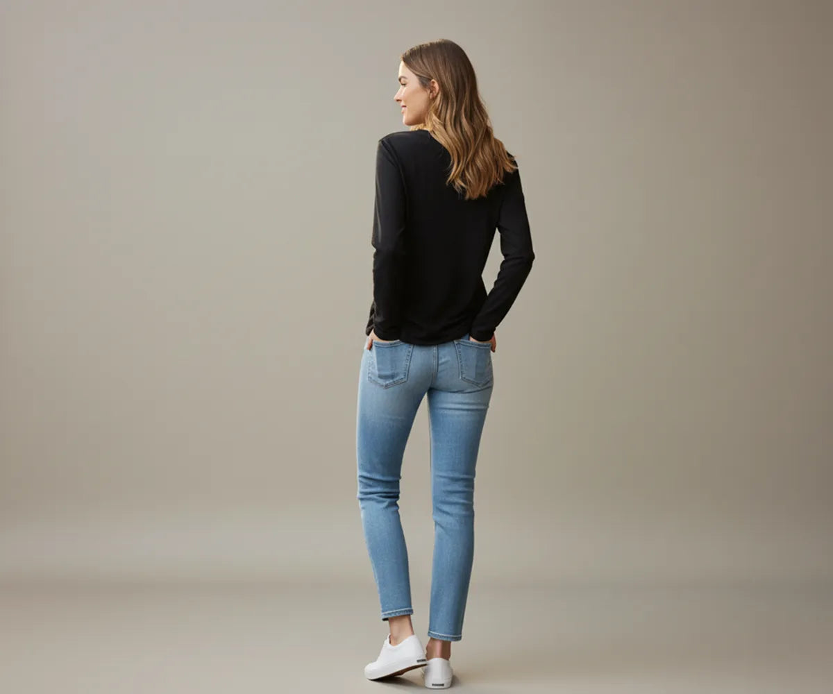 Organic cotton full sleeve t-shirt for women, black color – ultra-soft, eco-friendly casual wear with a flattering regular fit.