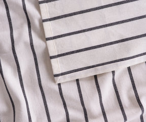 Striped black and white rectangular cotton tablecloth for large tables, elegant and practical table cover for events.