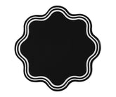 Black round cotton placemats with scalloped edges – washable table mats in bulk sets, perfect for everyday dining or elegant occasions.