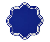 Royal blue cotton placemats with round scalloped edges, elegant dining table mats
