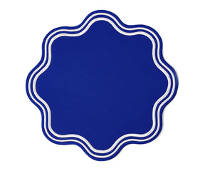 Royal blue cotton placemats with round scalloped edges, elegant dining table mats