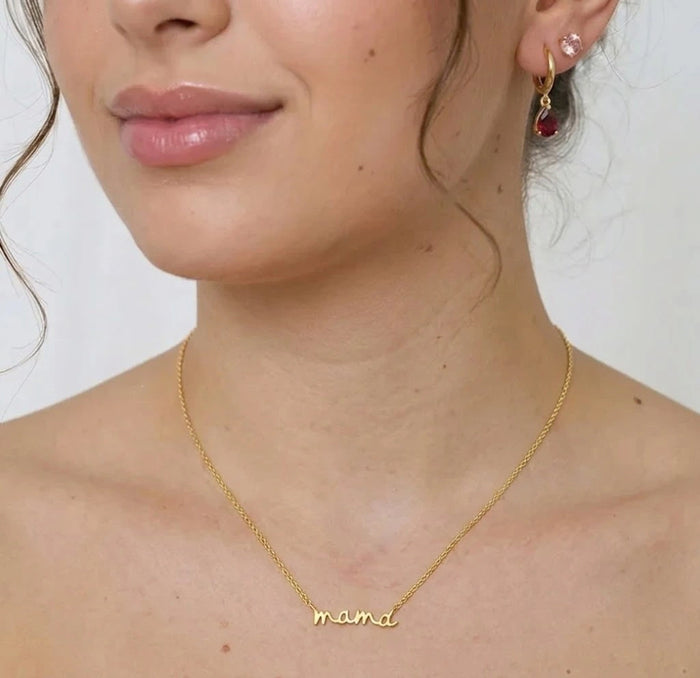 Dainty mama necklace in 14K gold plating over brass with polished mama pendant on fine chain, perfect Mother’s Day gift, new mom necklace, baby shower jewelry, minimalist gold necklace for women