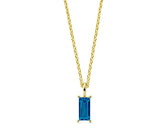 Close-up of aquamarine pendant necklace with 14K yellow gold plating