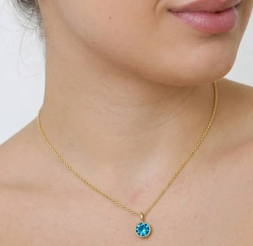 March birthstone necklace aquamarine minimalist jewelry. dainty aquamarine necklace for women everyday