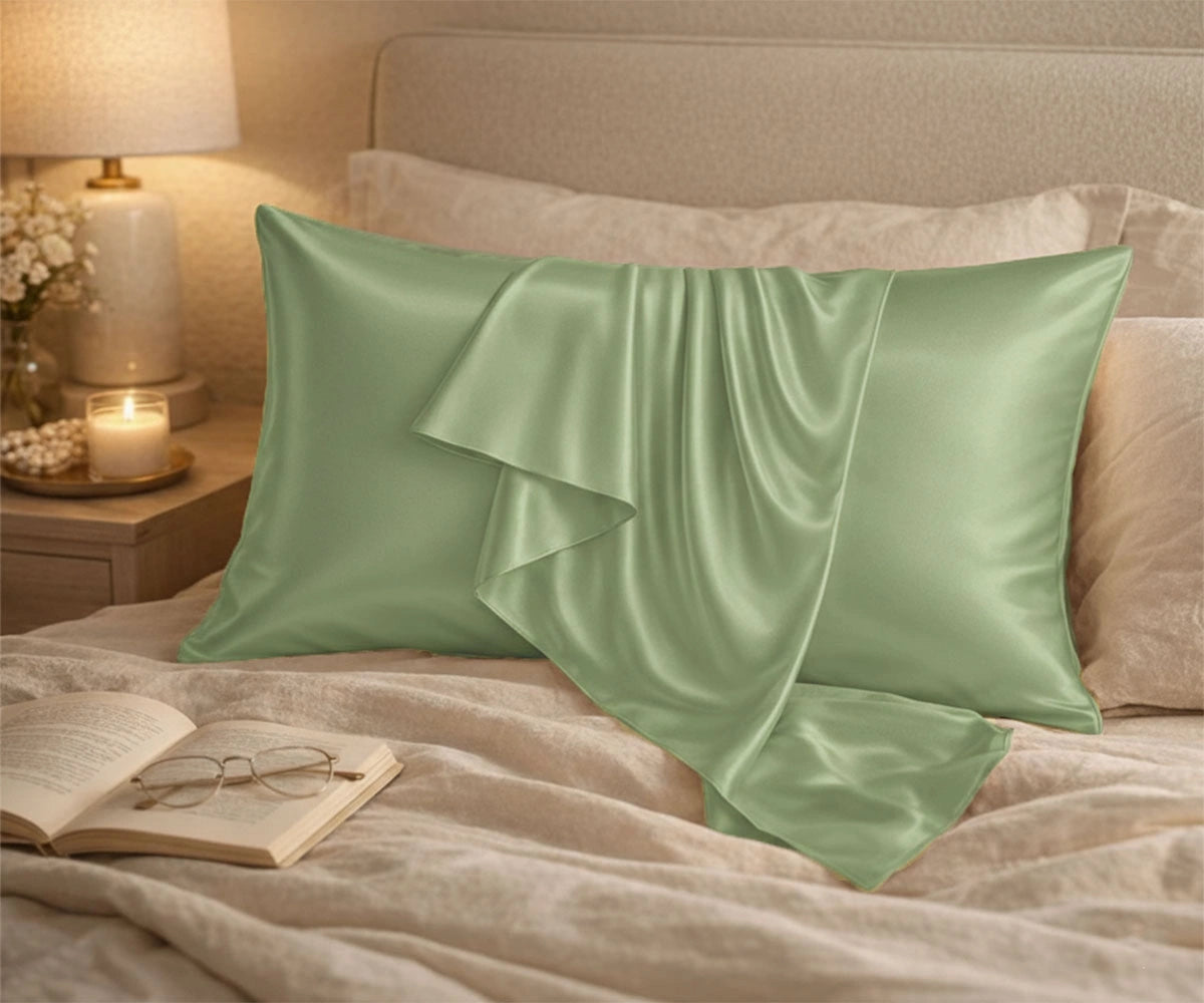 Matcha green 100% Mulberry silk pillowcase set, soft silk pillow cover for healthy hair and glowing skin