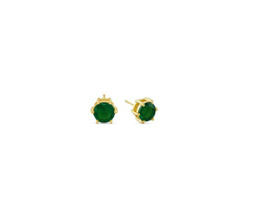 Close-up of emerald stud earrings with 14K gold plating – May birthstone jewelry