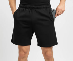 Comfortable men’s casual shorts with pockets, breathable cotton fabric, black and grey colors, machine washable for daily wear