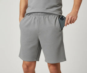 Comfortable grey athletic shorts for men, breathable cotton fabric with a modern sporty silhouette for everyday casual wear