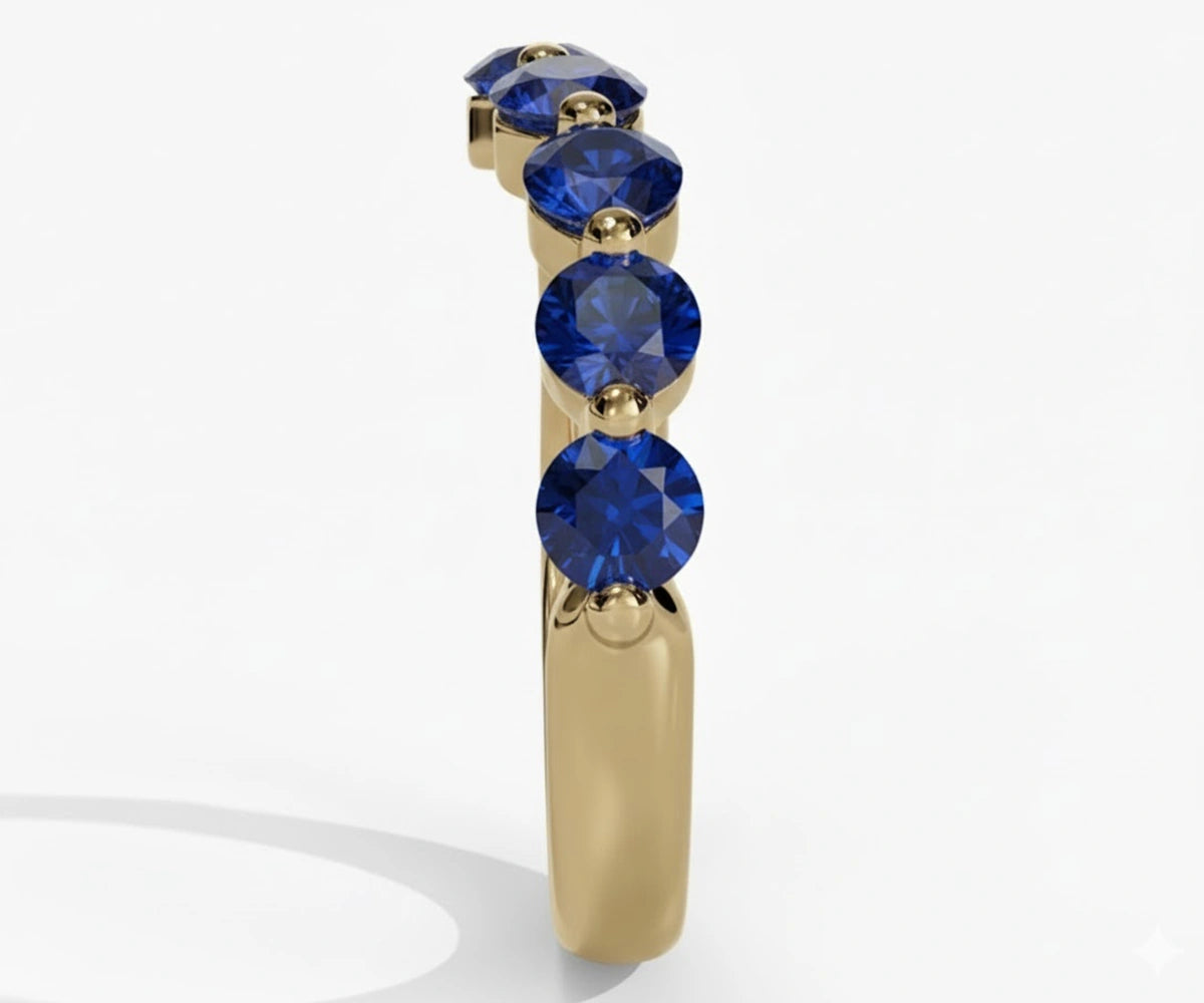 Fine jewelry sapphire band ring with brilliant round cut stones