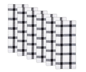 A collection of checkered hand towels in a black and white pattern