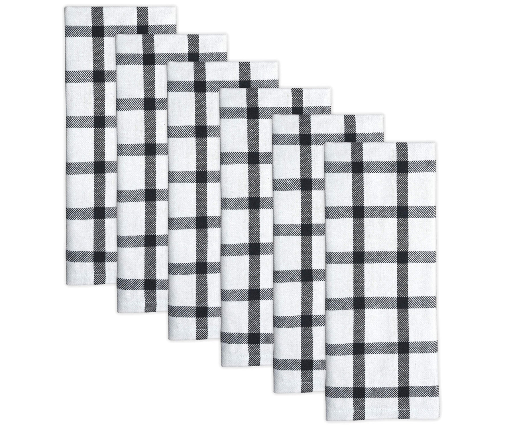 Collection of six checkered hand towels neatly folded