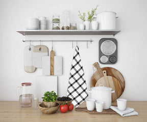 cotton kitchen towels, checked dish towels, buffalo plaid kitchen towels, kitchen towels, white kitchen towels.
