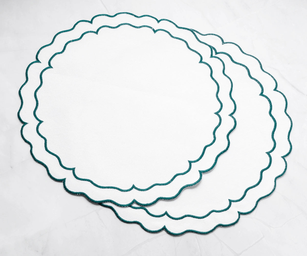 Beautiful green and white cloth placemats made from cotton