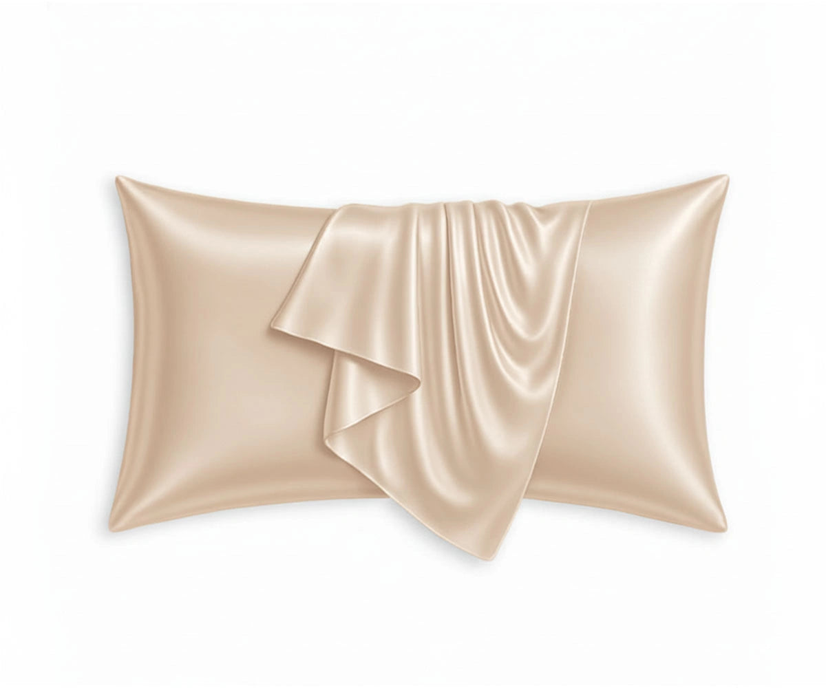 Champagne mulberry silk pillowcase with elegant shine, luxury silk pillowcase for bedding