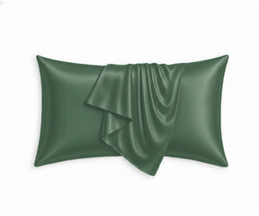 Forest green mulberry silk pillowcases made from 100% pure silk, featuring a rich tone and ultra-soft, friction-free surface.