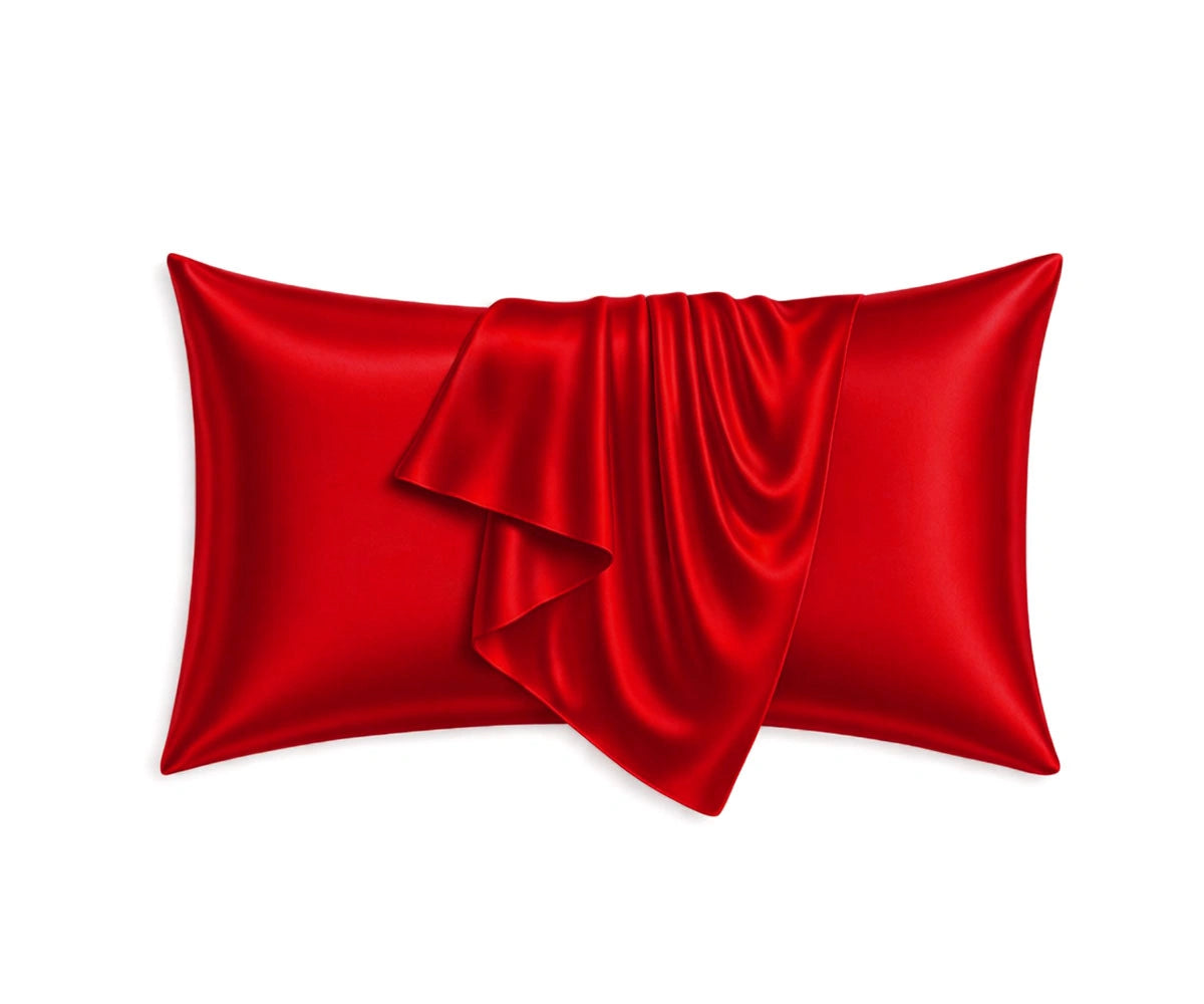 Red mulberry silk pillowcases with a bold, elegant color, made from 100% pure silk for a sleek, luxurious sleep experience.
