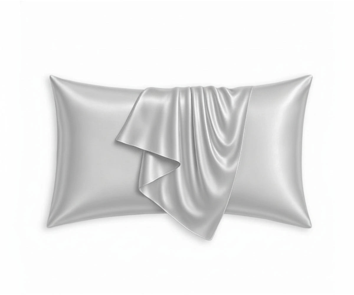 Elegant silver silk pillowcase made from 100% mulberry silk, smooth and breathable