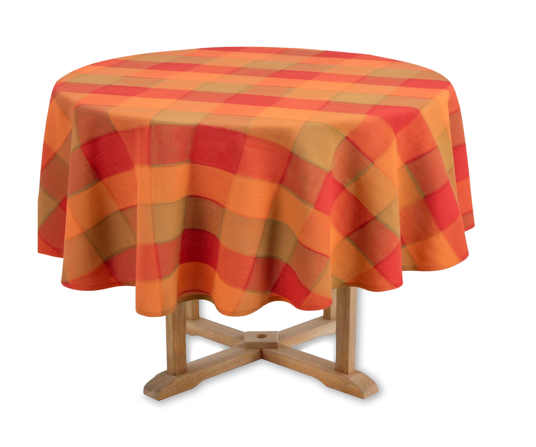 Round autumn tablecloth with warm fall colors for dining table décor