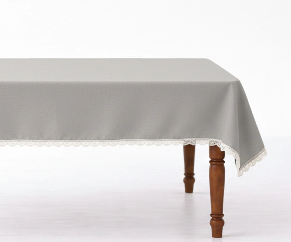 Gray cotton tablecloth with lace border