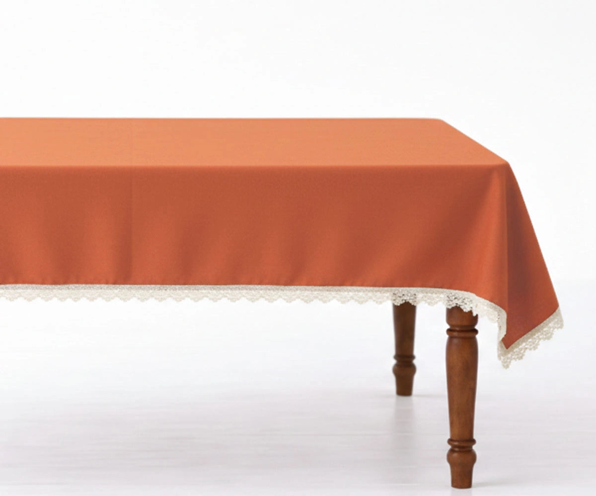 Rust cotton tablecloth with lace trim