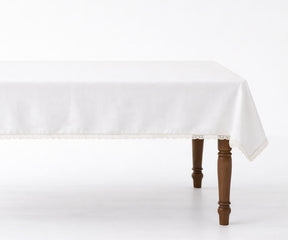 White cotton tablecloth with lace edge