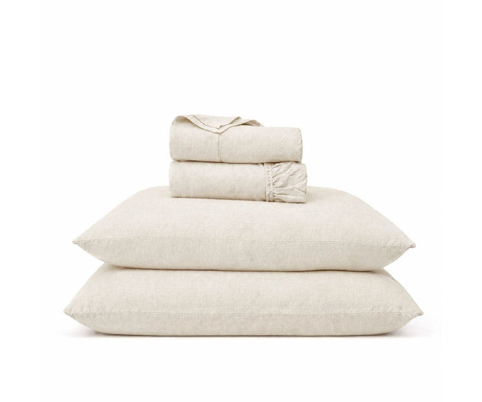 Natural flax linen bedding set, undyed European flax luxury sheets with breathable deep pocket fitted sheet for queen and king beds