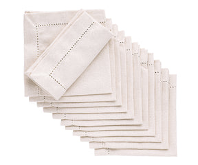 The delicate hemstitch border adds a touch of refinement and craftsmanship to these cocktail napkins