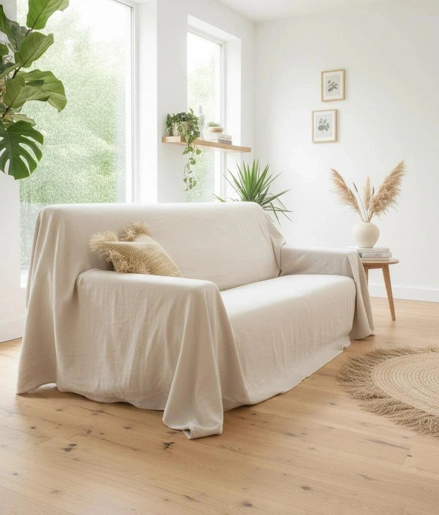 Natural Linen Couch Cover for Sofa, 100% Linen Washable Slipcover
Breathable furniture protector for everyday use, farmhouse living rooms, and minimalist home decor.
